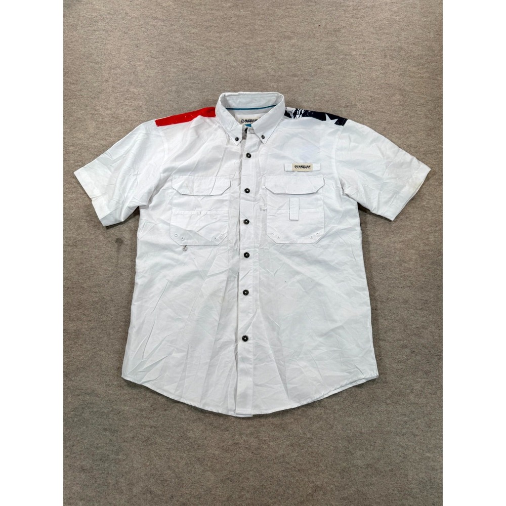 Magellan Outdoors Fish Gear Shirt Mens S Light Blue Relaxed Fit Moisture Wicking